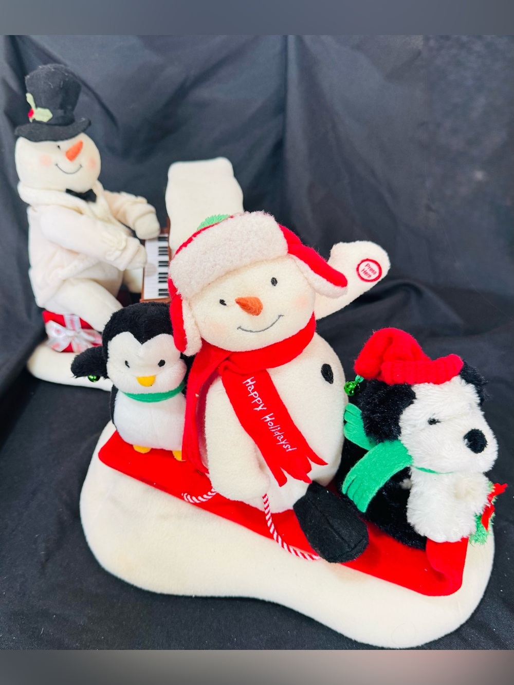 Hallmark Animated Snowman Bundle Piano & Sleigh Plush Musical Christmas
